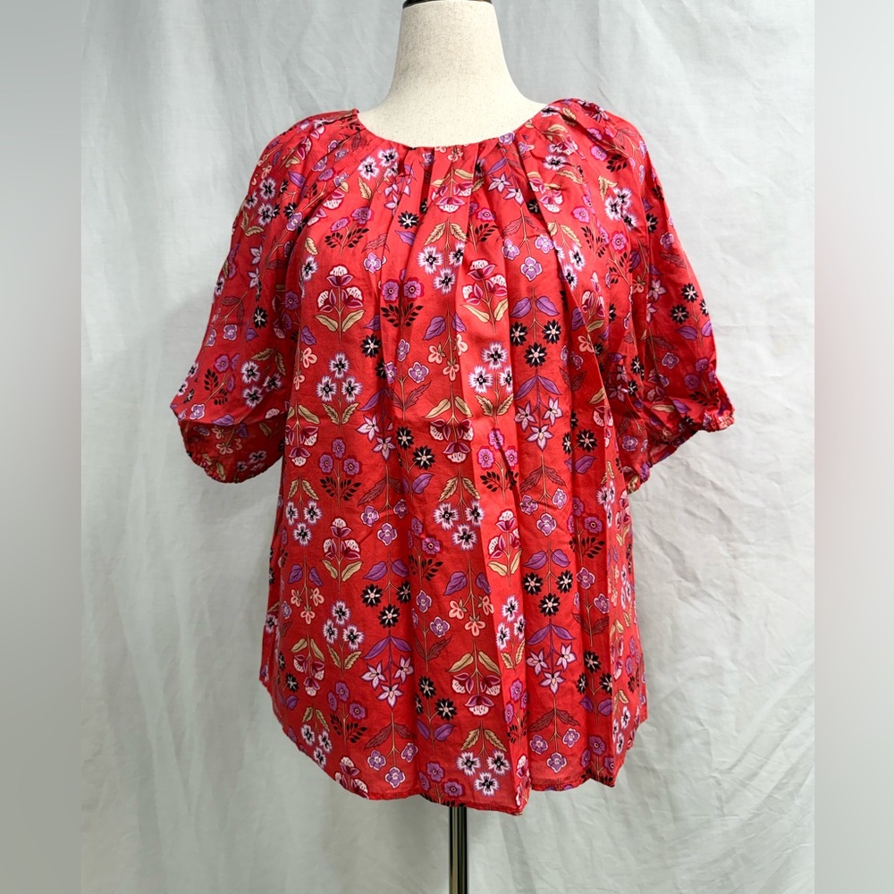 Ann Taylor Pink Floral Balloon Sleeve Top